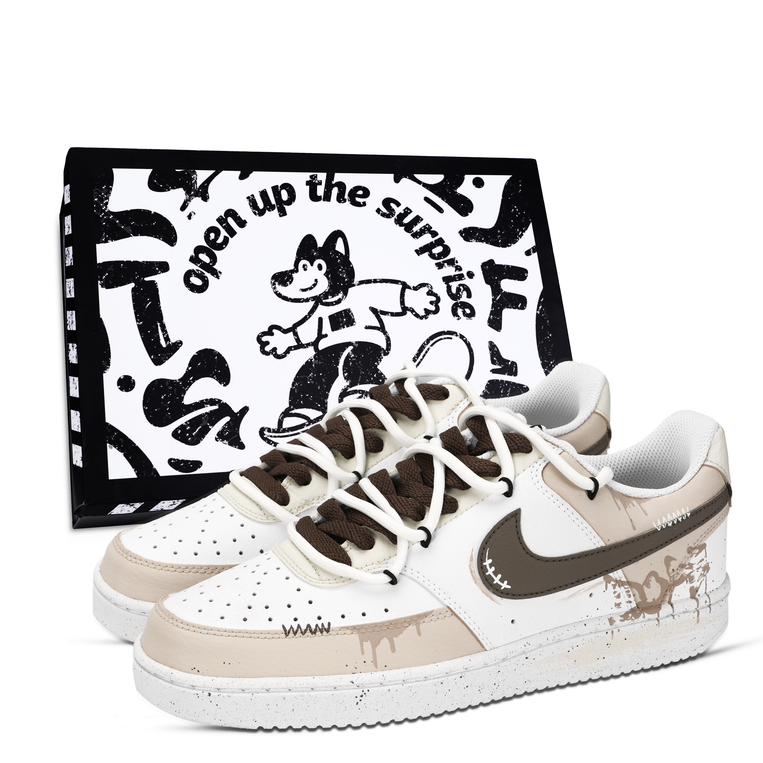 

Nike Кроссовки Court Vision 1 Palm Silk Cream, износостойкие, низкие, для скейтбординга, мужские, белого и коричневого цветов