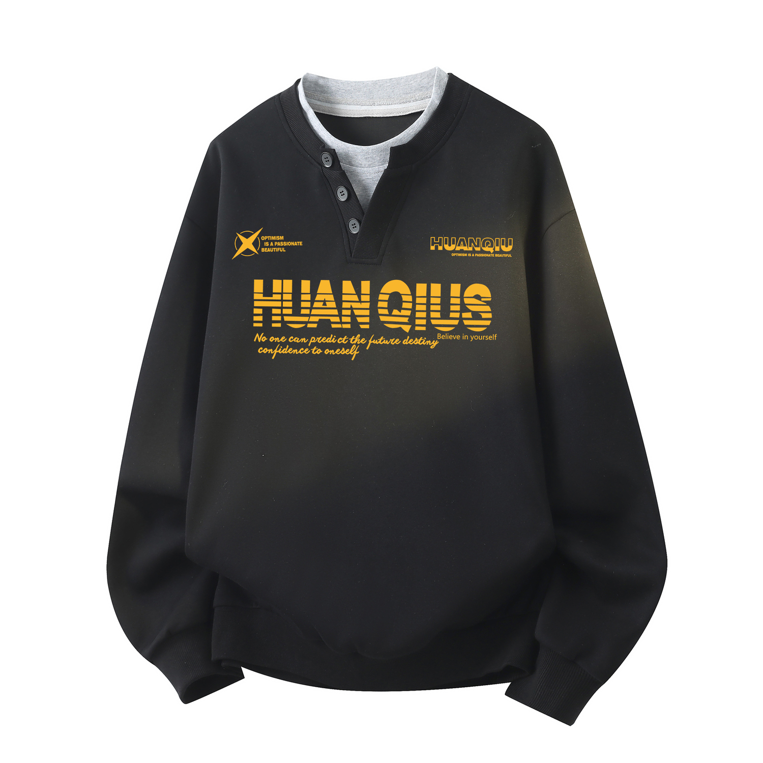

Свитшот Unisex Crew Neck Moderate Mock Two Piece HUANQIU, черный (желтый)