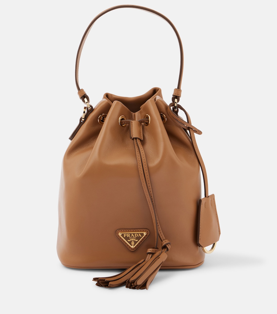 

Маленькая кожаная сумка-ведерко Prada, Caramel