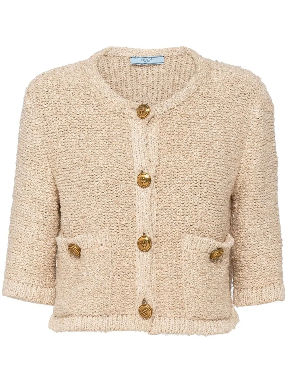 

Укороченный кардиган из букле Prada, нейтральный