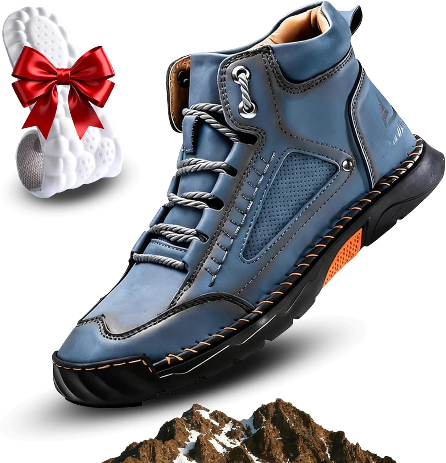 

Мужские удобные кожаные ботинки ручной работы Seruvini Tough Workwear Style, водонепроницаемые, с поддержкой свода стопы и снятием нагрузки, синий