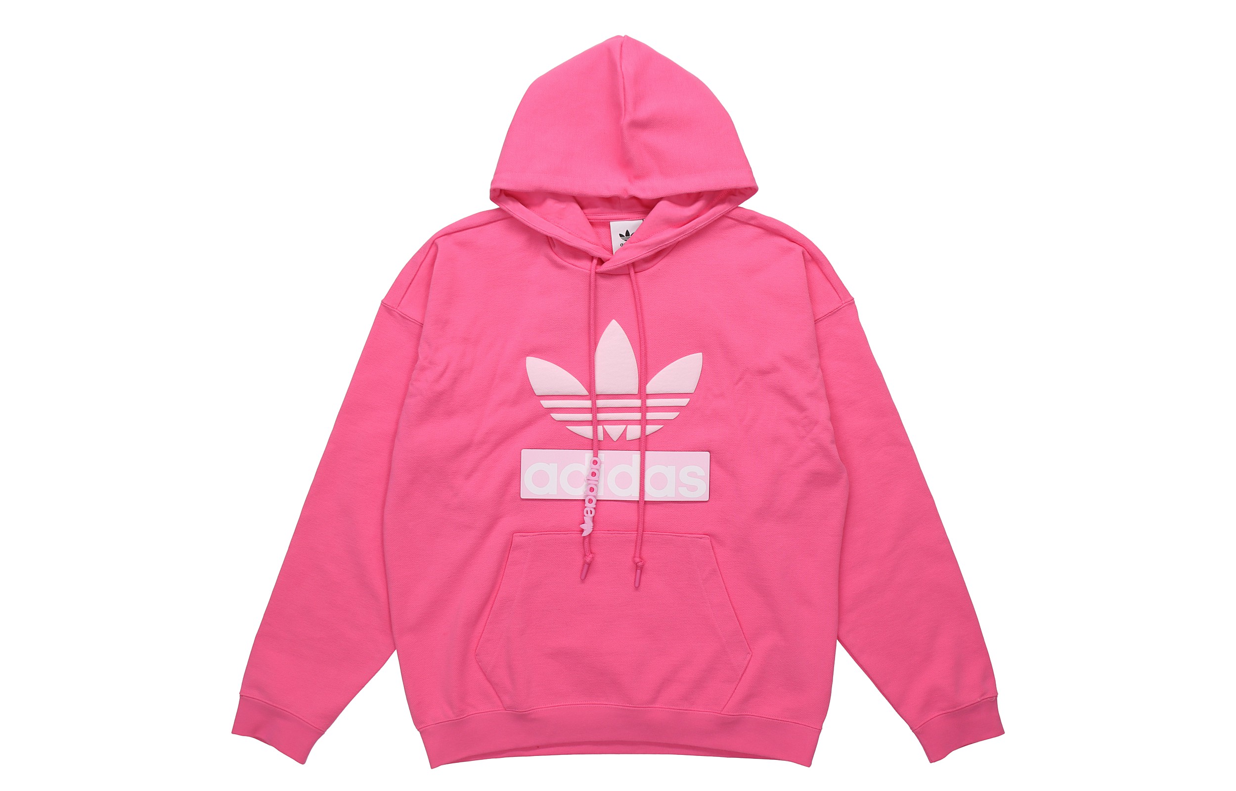 Adidas Originals Большие футболки-толстовки мужские полу-неоново-розовые с капюшоном Moderate — фото 2