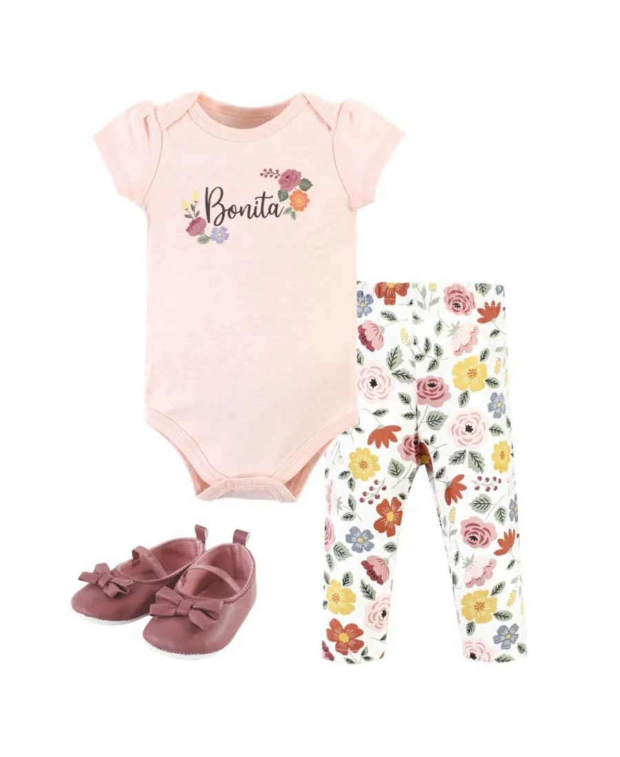 Хлопковый боди, брюки и комплект обуви Hudson Baby, Bonita Short Sleeve