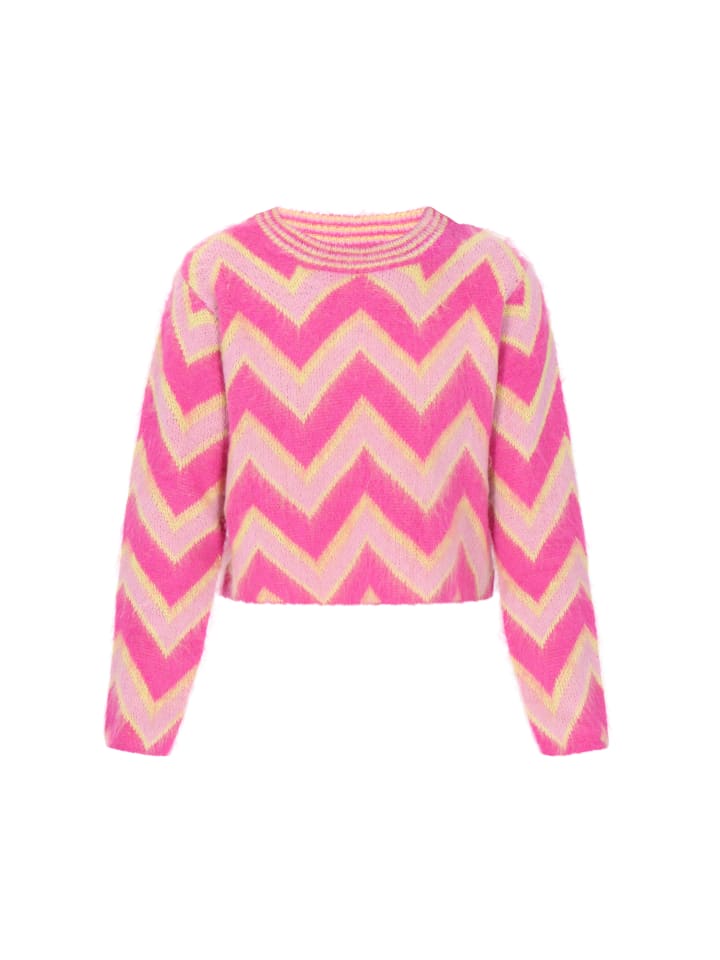 

Женский свитер розового цвета с разноцветными вставками IZIA