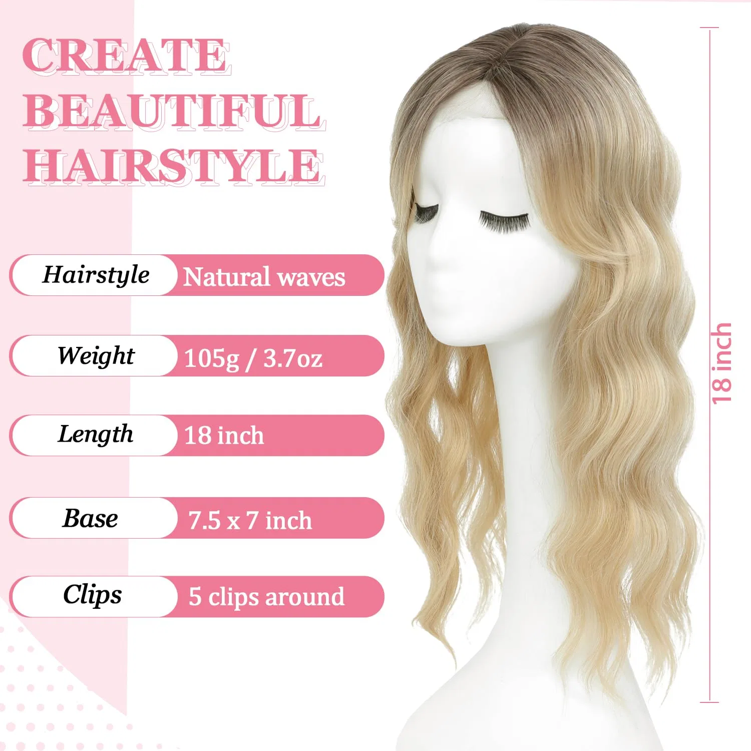 Женская накладка для волос с челкой на заколках Lasunork, Ombre Dark Root To Blonde — фото 2