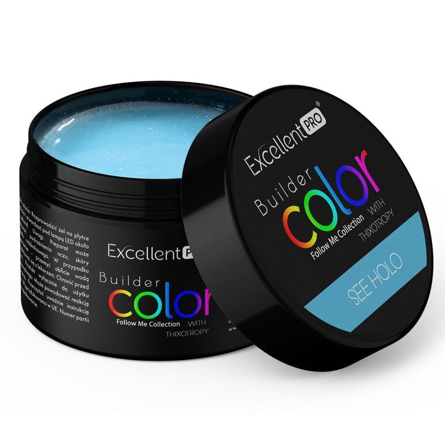 

Цветной строительный гель Excellent Pro Builder Gel Blue See Holo 30 г