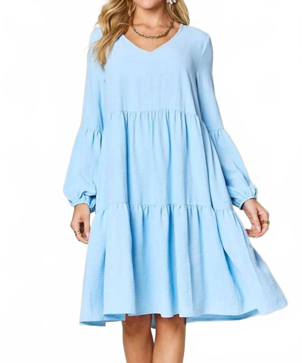 

Платье с V-образным вырезом, рукавами-фонариками и ярусами в светло-голубом цвете Double Take