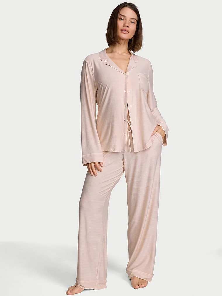 Комплект длинной пижамы из мягкого модала Victoria'S Secret, Shimmer Sheer Blush Shimmer Stripes
