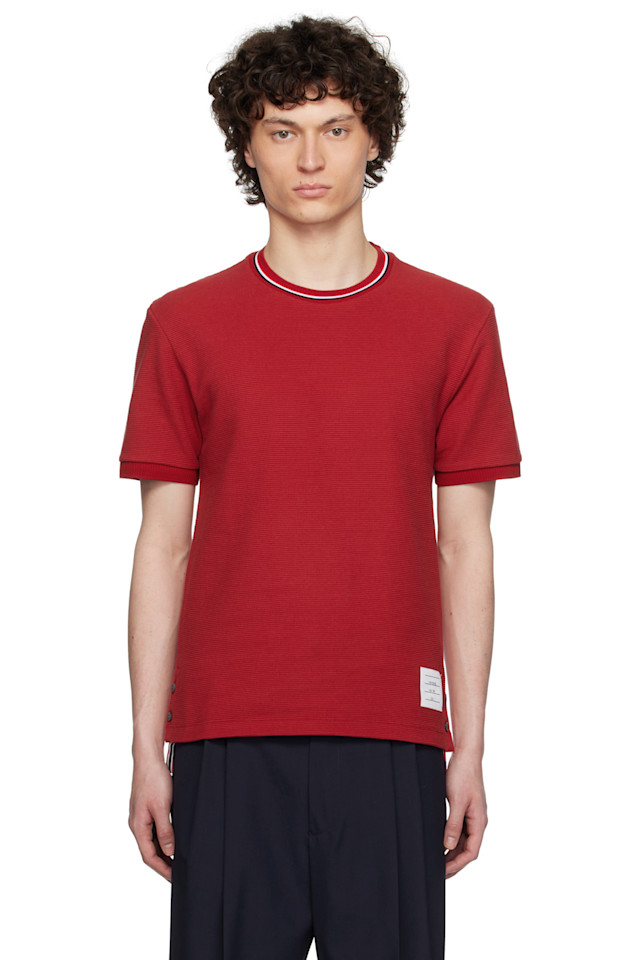 

Футболка с коротким рукавом и резинкой на манжетах Thom Browne, цвет burgundy
