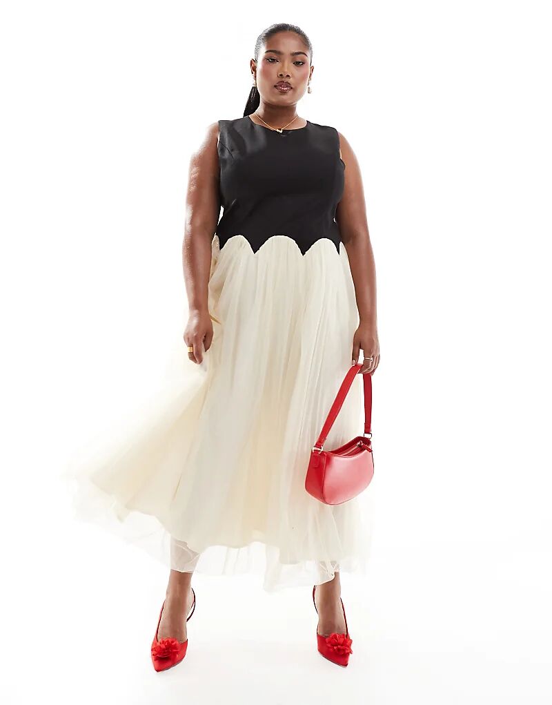 

Платье мидакси с заниженным подолом черного и кремового цвета Never Fully Dressed