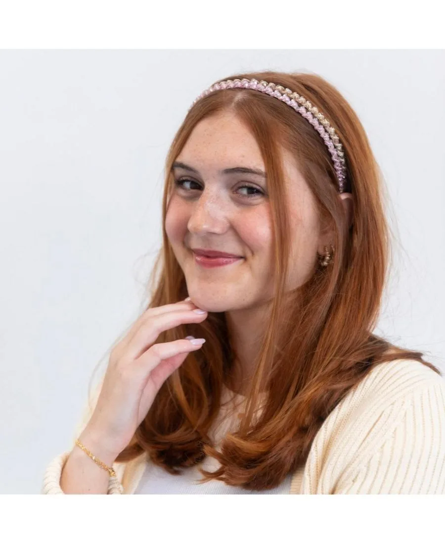 Headbands of Hope Набор тонких повязок на голову с бусинами - золотой + розовый — фото 2
