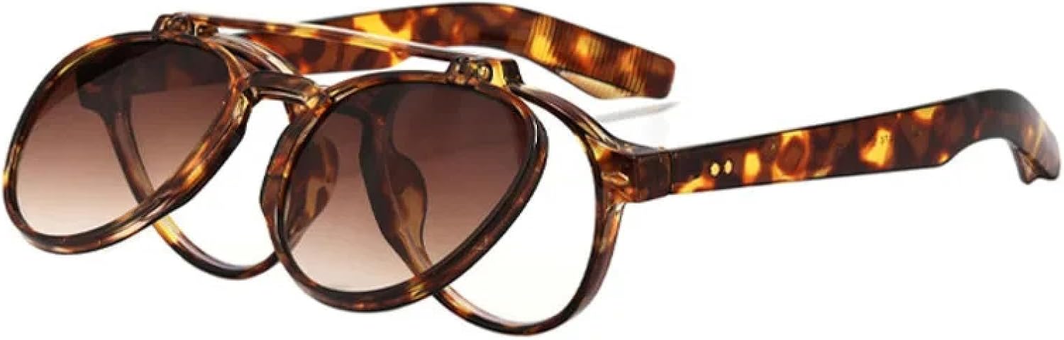 

Классические солнцезащитные очки-книжки для женщин и мужчин, популярные, с двойной перемычкой, в стиле панк, с градиентом и заклепками, круглые, с защитой от УФ-излучения UV400 MWTSYSQ, Leopard-brown