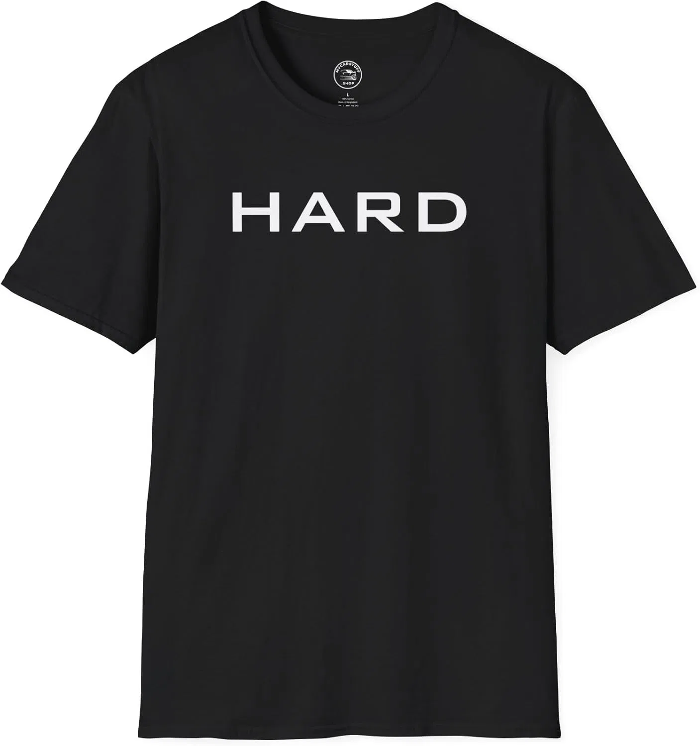 Футболка Brock Majors “Hard” Soft-Style – черная футболка с круглым вырезом и крупными белыми буквами | Удобная хлопковая футболка с графическим принтом