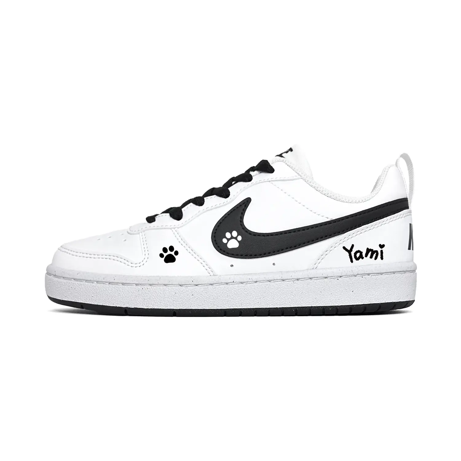 

Nike Детские износостойкие низкие скейтбордистские кроссовки Court Borough Meow Little Paw, черные и белые, для подростков