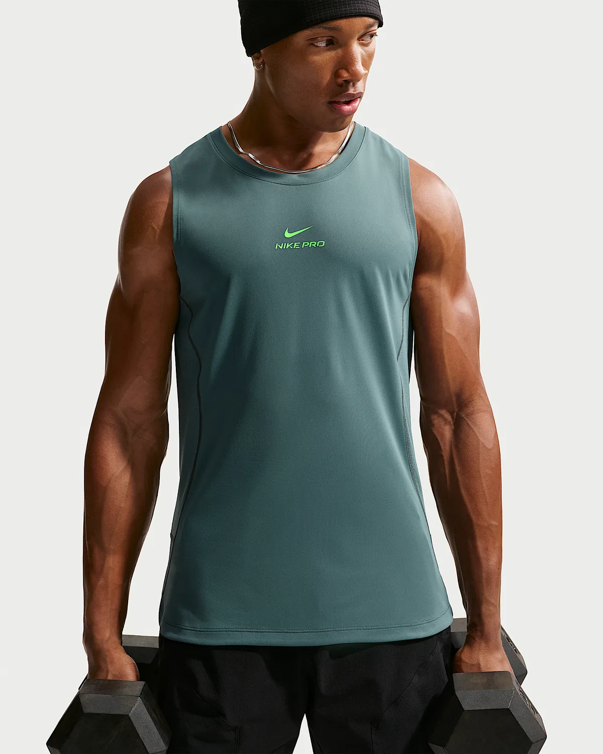Мужская тренировочная майка Nike Pro Dri-FIT, Mineral Slate/Green Strike