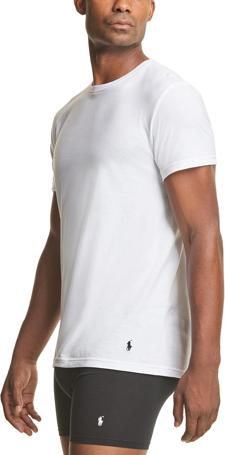Футболка POLO RALPH LAUREN Mens Classic Stretch Crew Undershirts Big & Tall 3-Pack, White/Navy - 3 Pack — фото 3