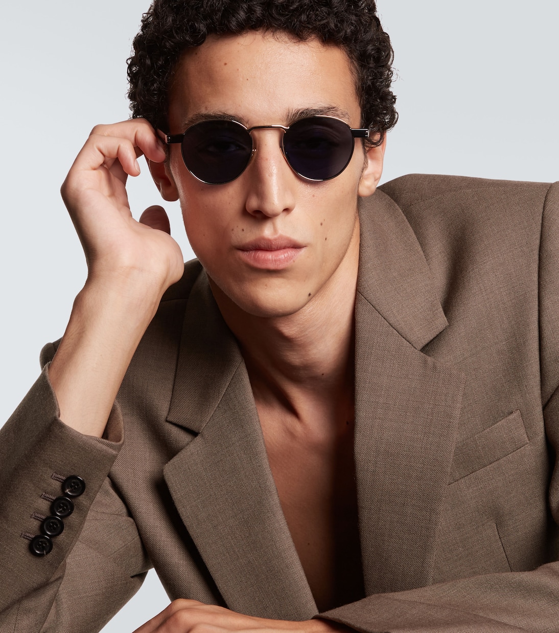 Авиаторские солнцезащитные очки Hyper Rimlock Saint Laurent, Gold-Havana-Blue — фото 3