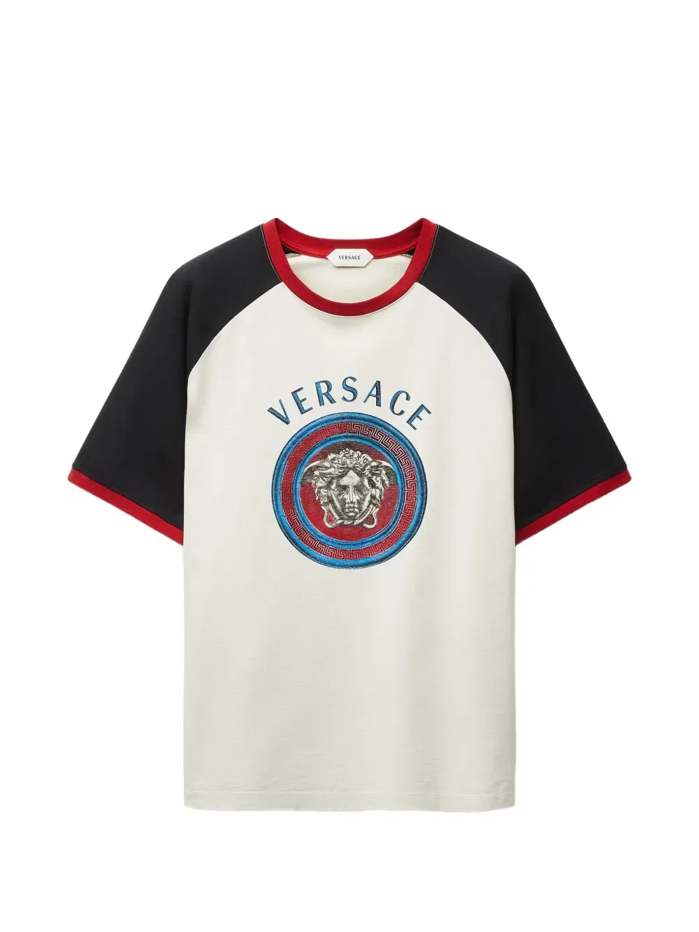 Обычная футболка из хлопкового трикотажа с принтом Versace, нейтральный