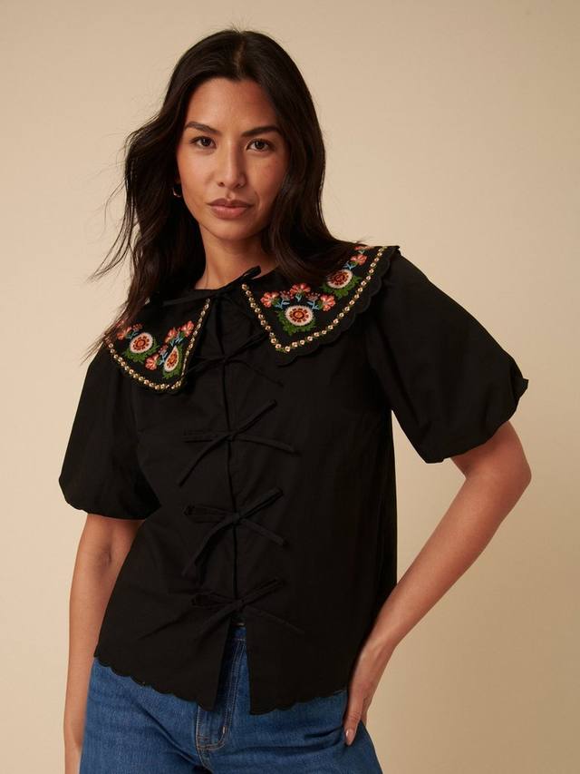 

Joplin топ с вышитым цветочным воротником Nobody's Child, Black