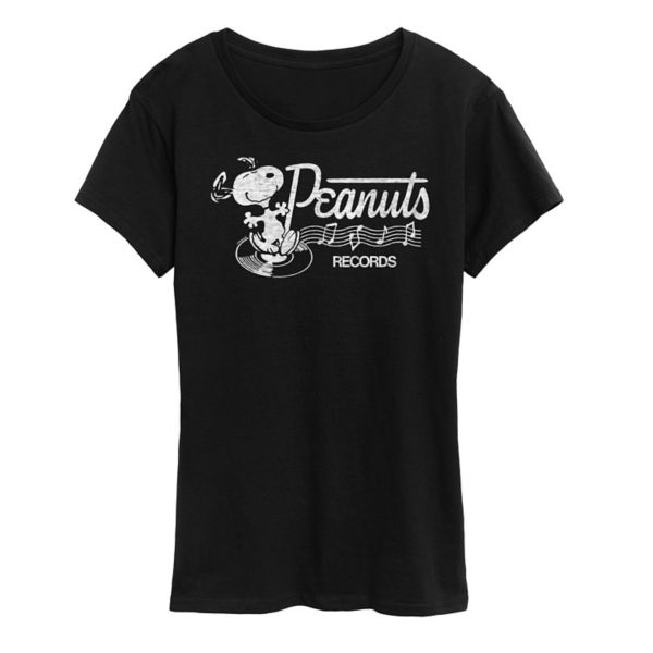 

Женская футболка с принтом Snoopy и пластинок Peanuts Licensed Character, черный