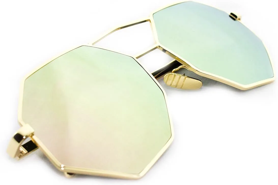 

Солнцезащитные очки Newbee Fashion "Fantasia" с геометрическим дизайном, выполненные из высококачественного матового алюминия Newbee Fashion Sunglasses, Gold/Pink