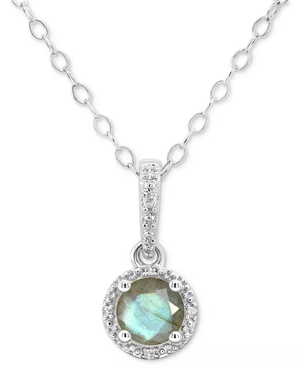 

Ожерелье с подвеской 18 дюймов из стерлингового серебра (также из оникса, бирюзы и лабрадорита) с культивированным пресноводным жемчугом и бриллиантами Macy'S, labradorite