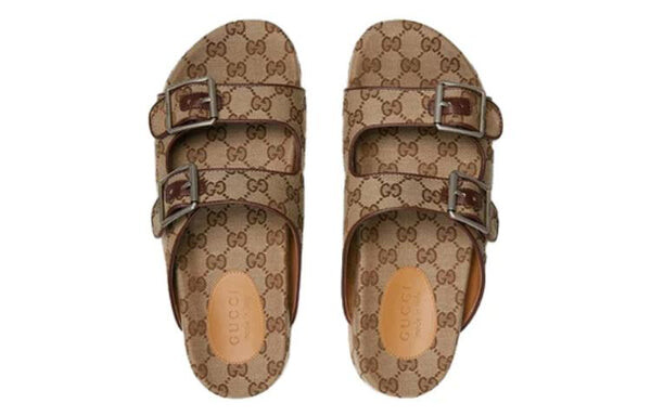 Сандалии double g alphabet straps fashion sandals Gucci, бежевый — фото 4