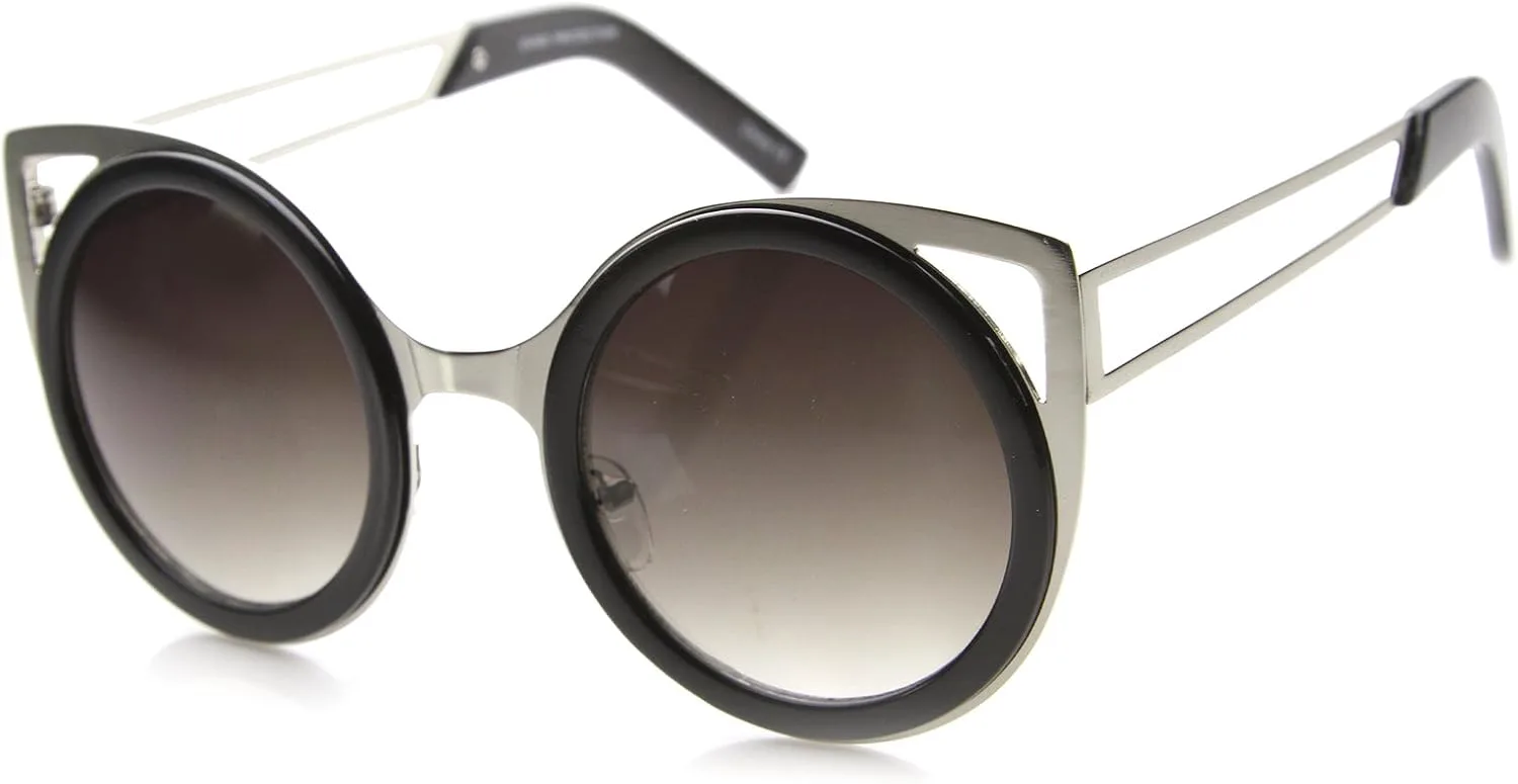 

Солнцезащитные очки zeroUV в футуристическом стиле с массивной оправой и металлическими вставками, круглые, в форме «кошачьего глаза», 50 мм, Black-silver / Lavender