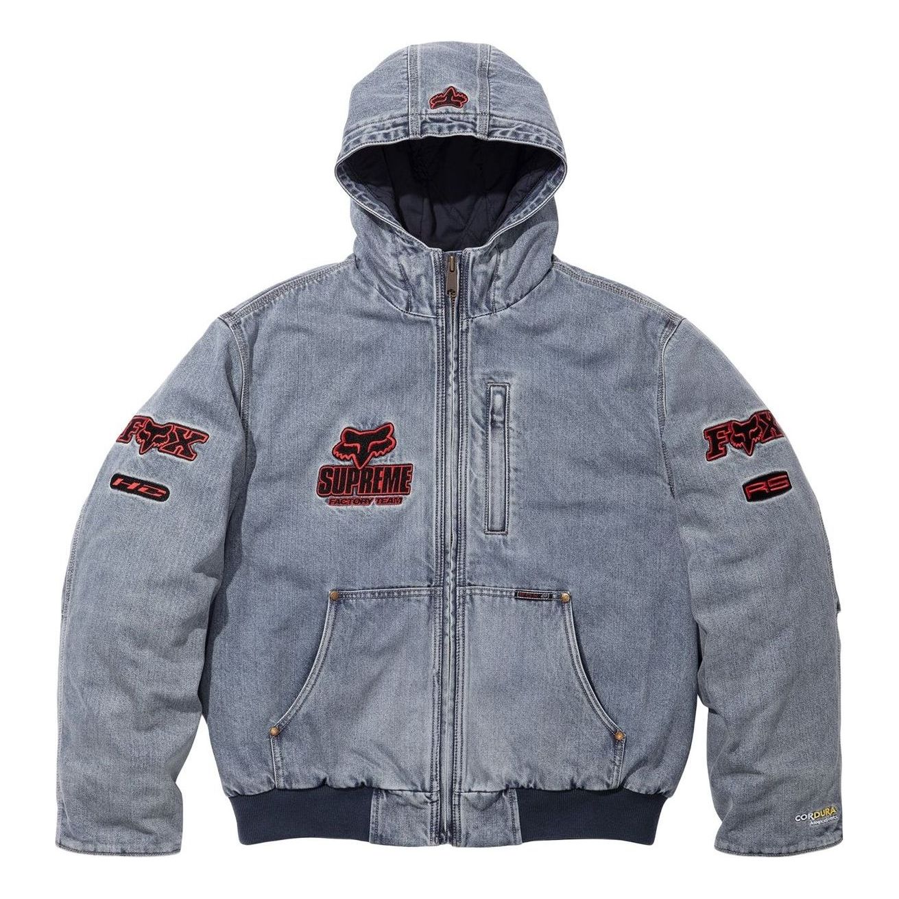 Рабочая куртка Supreme x Fox Racing с капюшоном, цвет «Деним»