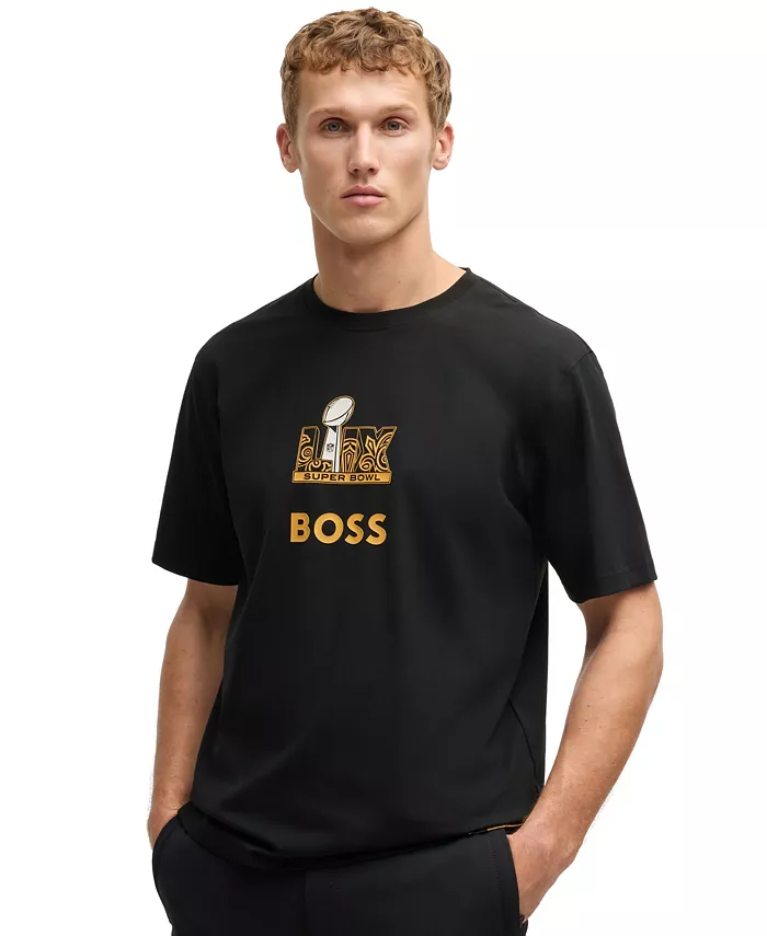 

Футболка мужская NFL с золотистым принтом Hugo Boss, черный