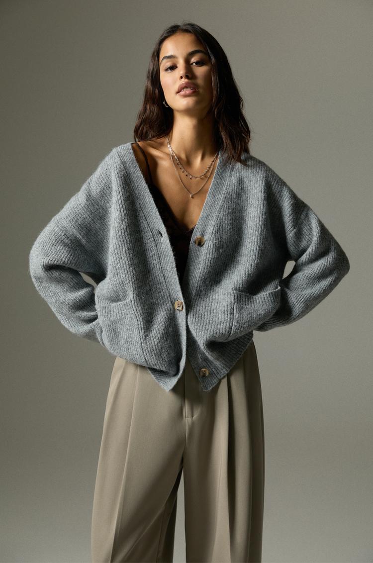 

Кардиган изнаночной вязки Pull And Bear, серый