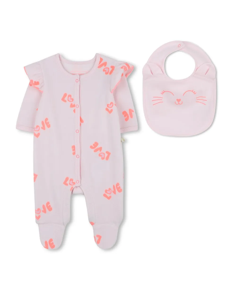 

Комплект для малыша пижама из вельвета с подходящим нагрудником Billieblush, светло-розовый