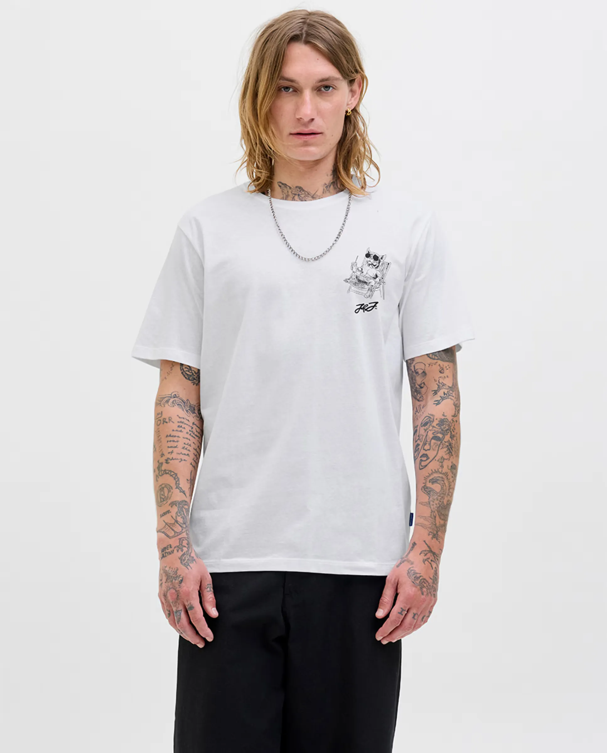 

Мужская футболка с коротким рукавом и принтом собаки Jack & Jones, белый