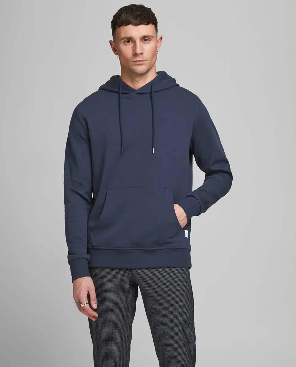 

Мужская темно-синяя хлопковая толстовка с капюшоном BCI Jack & Jones, темно-синий