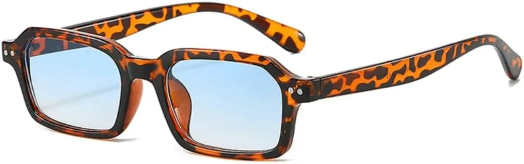 

Солнцезащитные очки в узкой прямоугольной оправе для мужчин и женщин, винтажные, модные, роскошные, с защитой от УФ-излучения UV400 UATXTAU, Leopard-blue