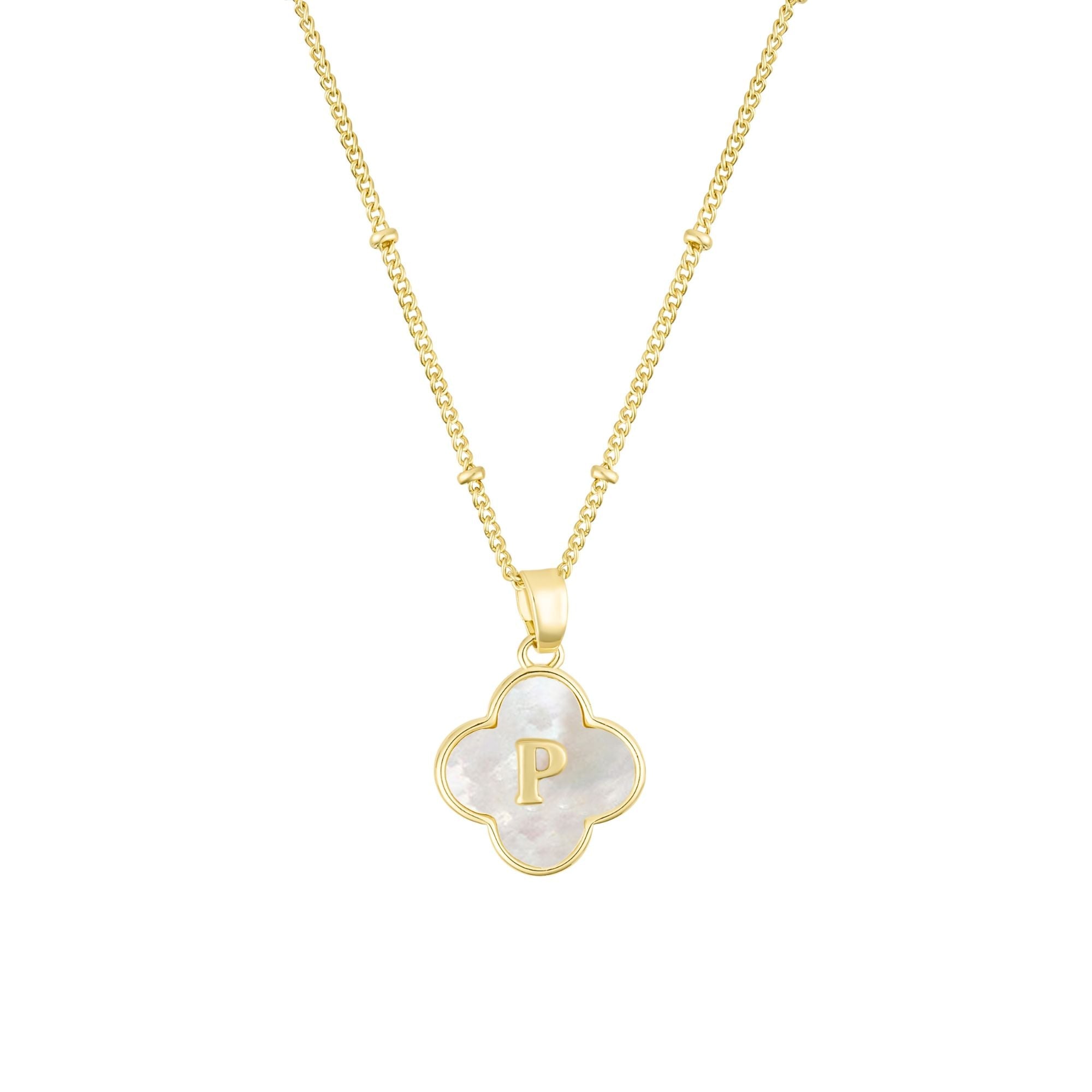 

Ожерелье с инициалами в виде клевера из 14-каратного золота с перламутровым покрытием Adornia, White-P