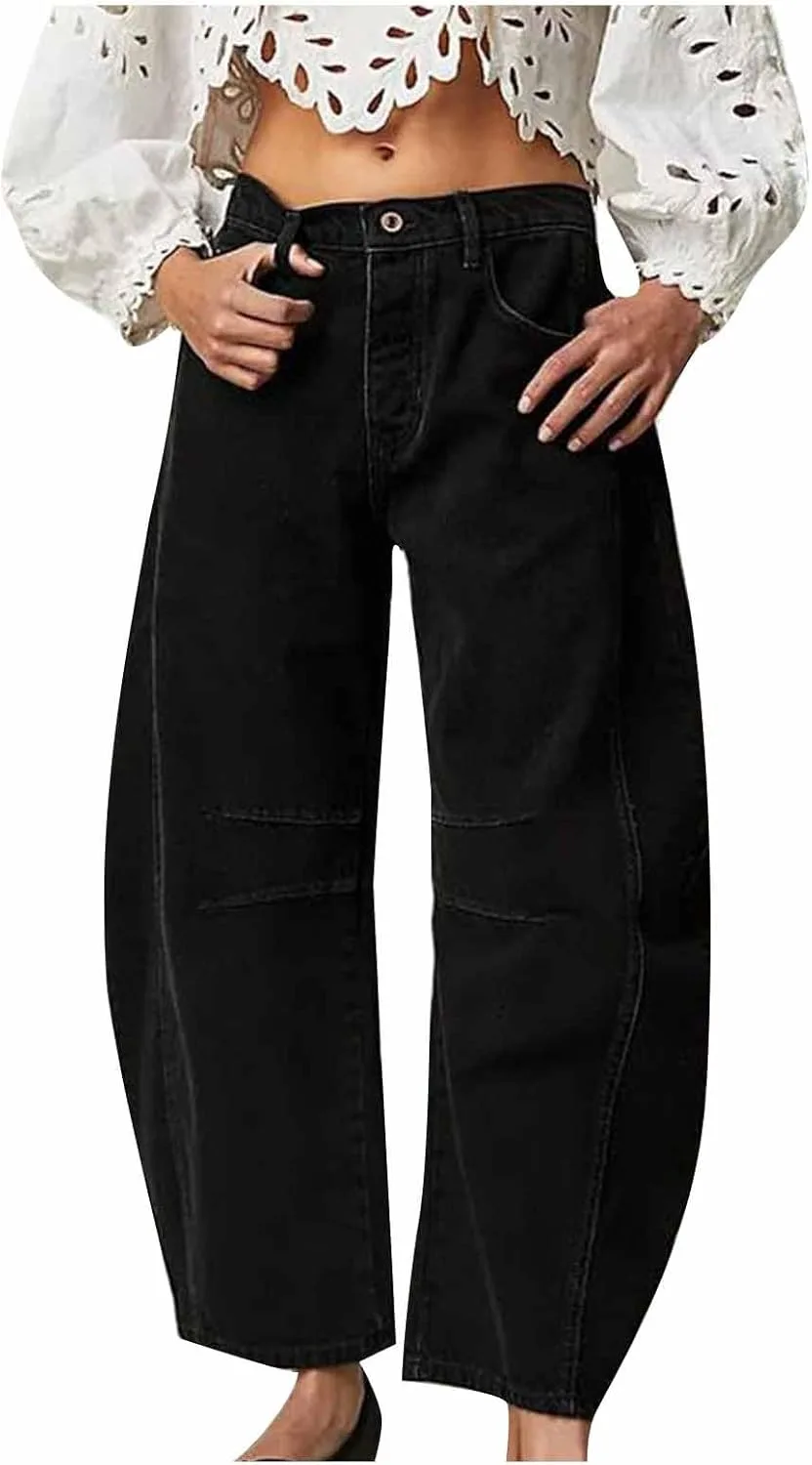 

Akklian женские джинсы wide leg high waisted stretchy baggy