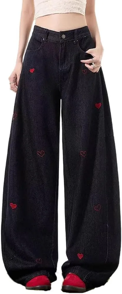 

LAFOURAM Petite Jeans для женщин 5 FT, широкие, мешковатые, с аппликацией в виде сердца