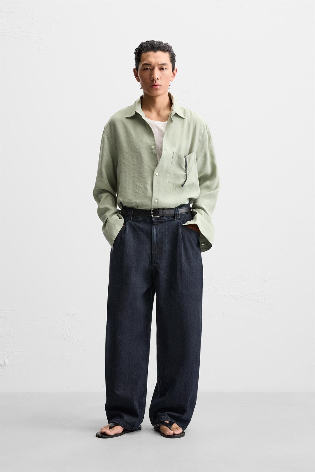 

Плиссированные джинсы с широкими штанинами ZARA, цвет Indigo