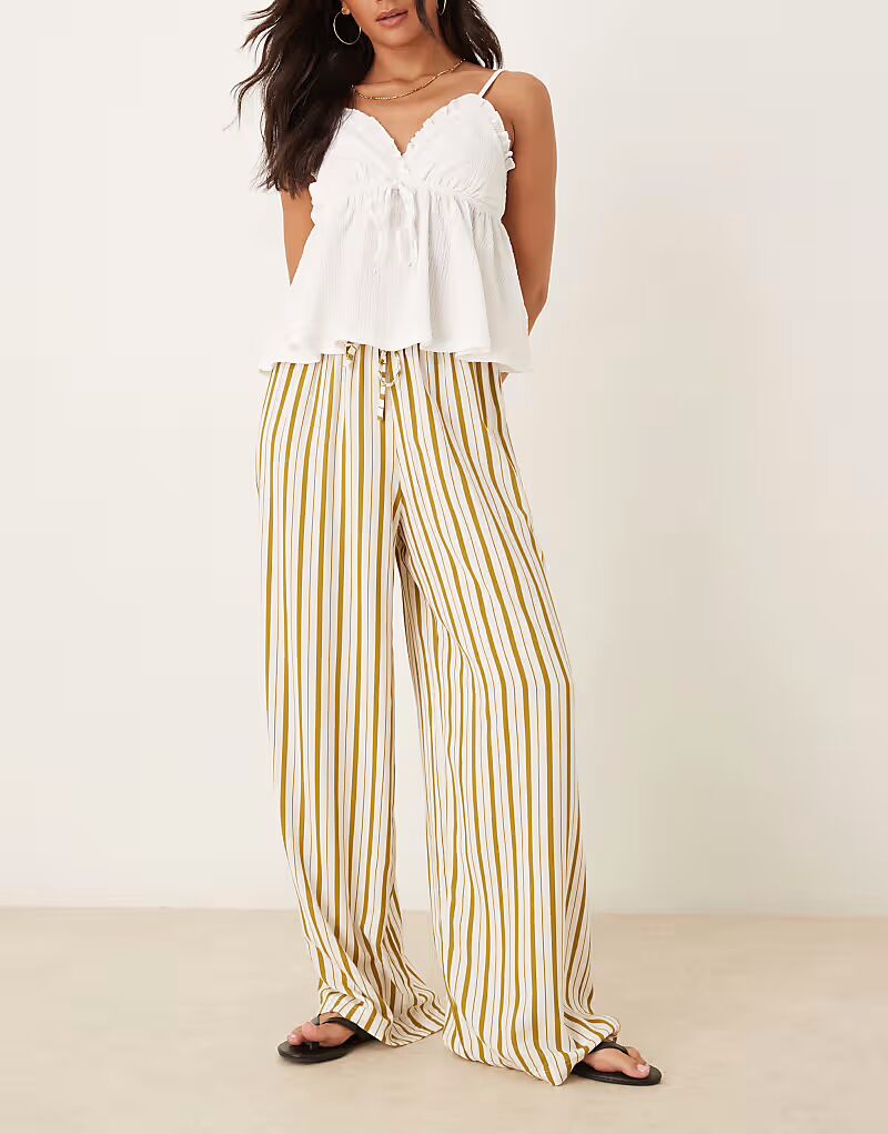 

Брюки из льняной смеси в тонкую оливковую полоску Asos Design