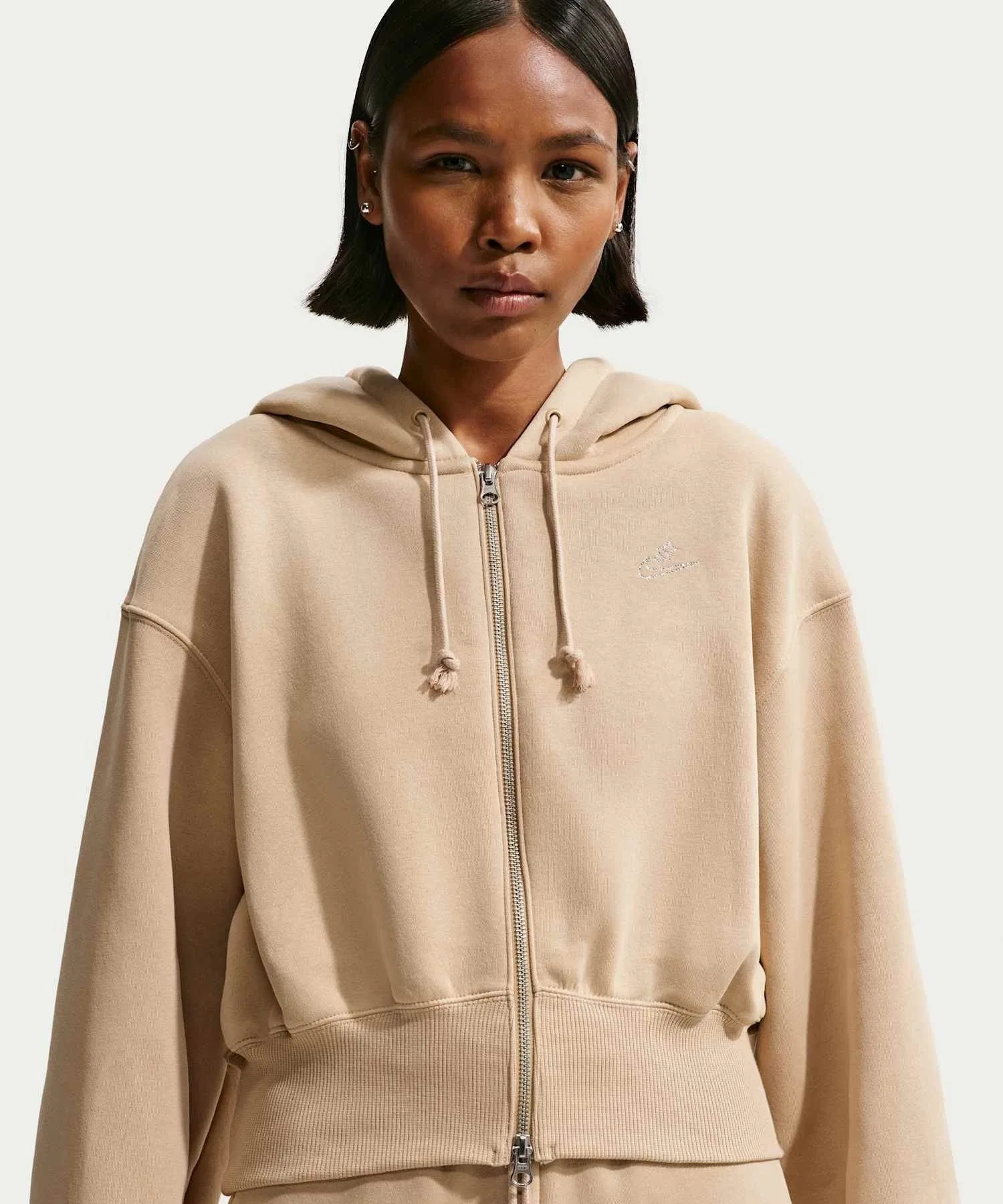 Женская свободная укороченная толстовка на молнии Nike Sportswear Phoenix Fleece IQ1256-248, цвет лен.