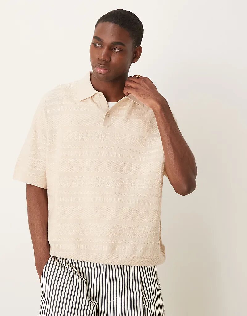 

Поло из отборной трикотажной фактуры Selected кремового цвета