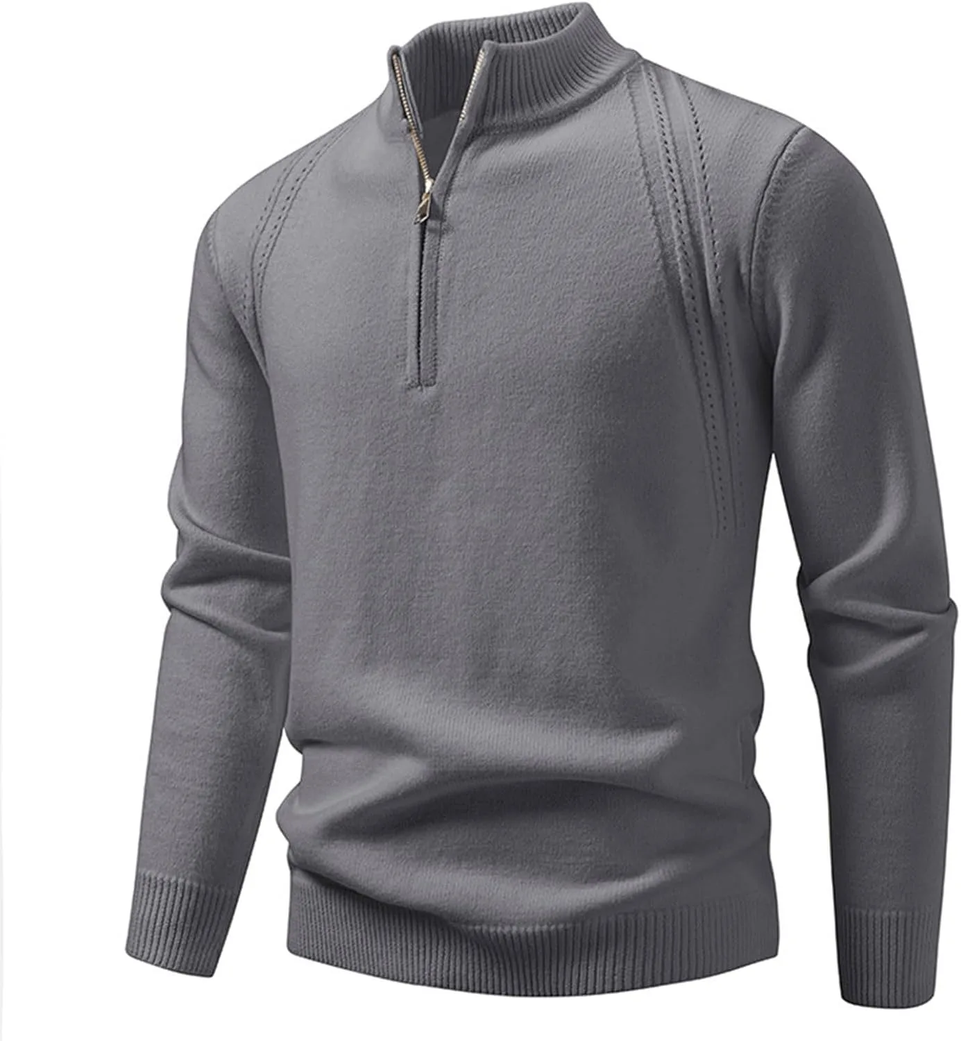 

Мужской свитер с четвертью молнии и воротником-стойкой в полоску, легкий, с длинными рукавами