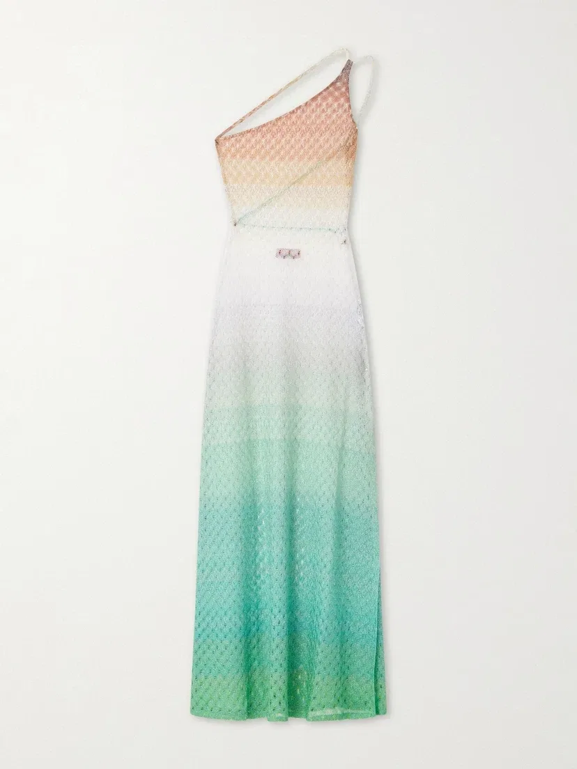 Купальник с одним плечом, металлический, вязанный крючком Missoni, бирюзовый