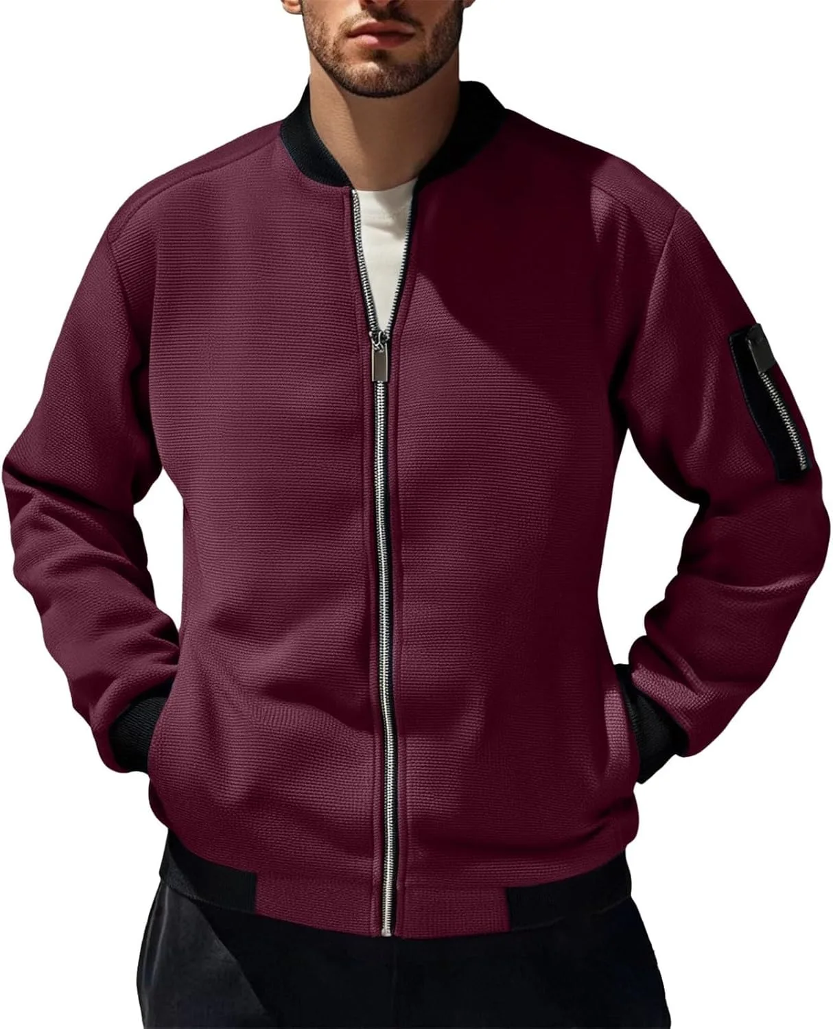 

Мужской кардиган на молнии Slim Fit с воротником стойкой и двумя карманами CAOQAO