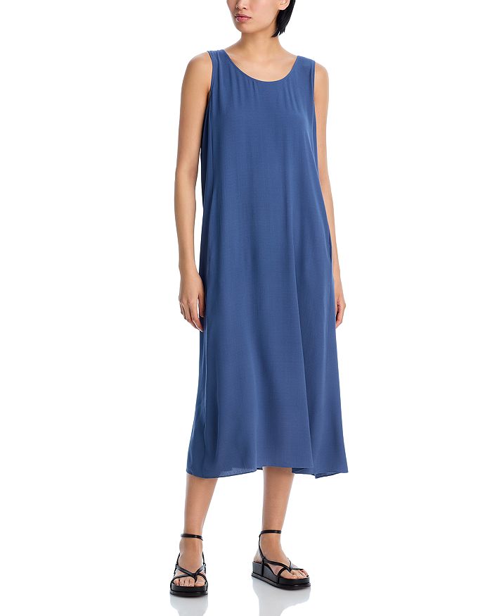 

Шелковое платье миди с круглым вырезом Eileen Fisher, синий