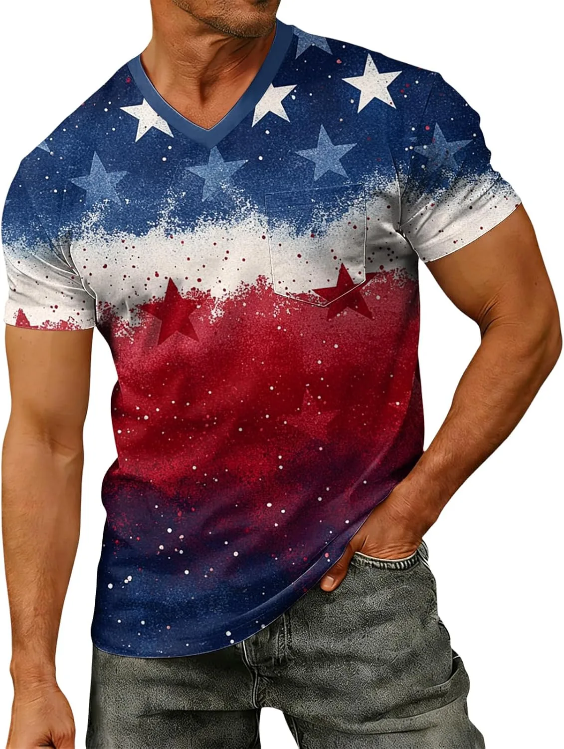 

Футболка для мужчин Soft V-образный вырез однотонная повседневная с коротким рукавом ZWSPTO