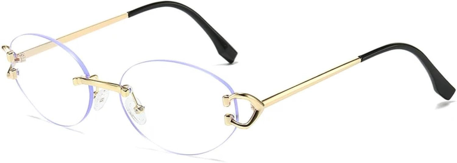 

Роскошные овальные солнцезащитные очки для мужчин, без оправы, металлические, маленькие, для женщин, с градиентными линзами, для активного отдыха, защита от УФ-излучения UV400 TKKTLLT, Gold Clear