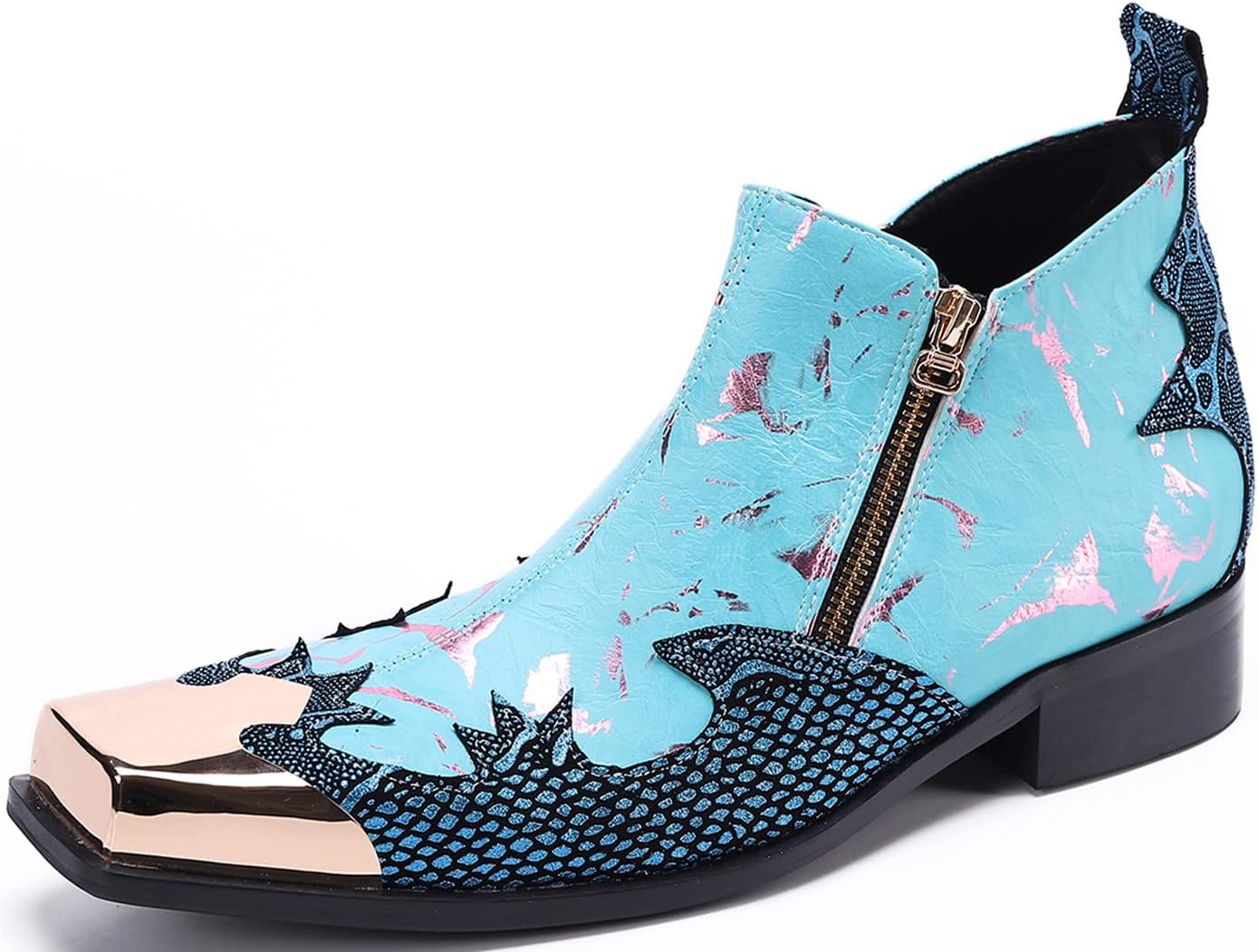 

Мужские повседневные ботинки Chelsea Santimon - настоящая кожаная ковбойская обувь до щиколотки с металлическим квадратным носком и двойной молнией для свадьбы, вечеринки и дискотеки, темно-синий