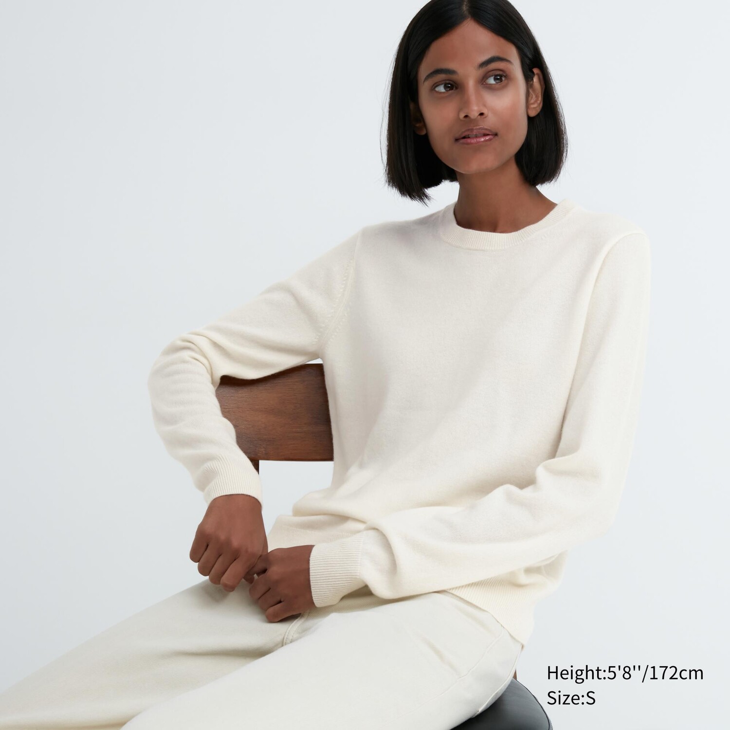 

Джемпер Uniqlo женский из кашемира с круглым вырезом, молочный
